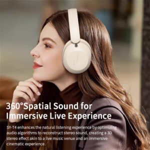 Over Ear Headphones 15 Hrs Wireless/Wired Stereo Sound Foldable Headsets Headworn Sports Earphones With Deep Bass 40mm Neodymium Drivers Beige