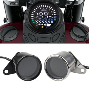 Motorcycle Speedometer Tachometer Gauge, 0~10000RPM 0-199km/h 12V Universal Motorcycle LCD Digital Odometer Multi-Function Fuel Meter Gauge, For Motorbike silver