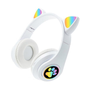 B39M Cat Ears Noise Canceling Headset Stereo Lighting Headphones Wireless Headphones For Smart Phones Computer Laptop Cat Paw Khaki