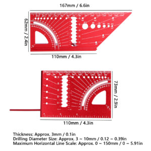 3D Multi-Angle Measuring Ruler, Aluminum Alloy Woodworking Angle Ruler Line Drawing