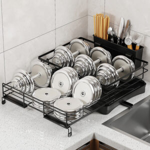 Kitchen Counter Dish Drainers Dish Drying Rack Extendable Dish Racks Rustproof Dish Drainer Utensil Holder With Adjustable Swivel Spout Space-Saving Dish Racks black