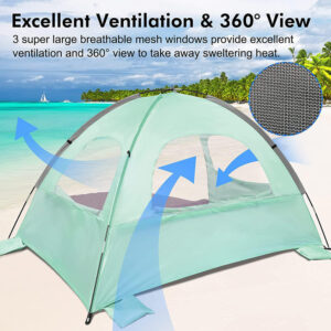 Beach Tent, 210T Sun Protection Beach Shade Tent, 8.0mm Fiberglass Frame Sun Shelter Canopy, Easy Setup Cabana Beach Tent With Carrying Bag green 210*140*115CM