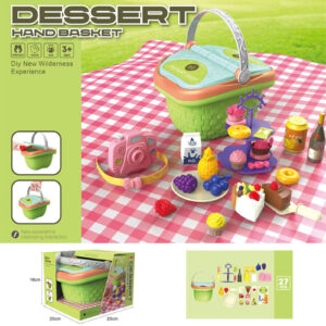 Kids Picnic Basket Food Toy Set Pretend Play Camping Set With Play Food For Boys Girls Birthday Gifts BBQ Picnic Basket