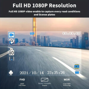 3-Channel Car Dash Cam, 1080P Built In WiFi Dash Camera Front Inside Rear, Motion Detection, Loop Recording, 3"" Screen Infrared Night Fill Light black