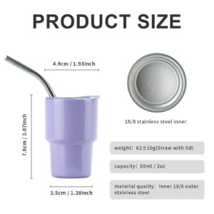 2 Oz Mini Tumbler Shot Glass With Straw And Lid Stainless Steel Double Wall Insulated Vacuum Cups Shot Glass Tumblers For Cocktail Coffee Whiskey Beer orange color 2oz/60ml