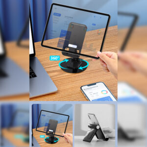 Folding Cell Phone Stand Desk 360°Rotated Phone Holder Aluminum Alloy Phone Stand Anti-Slip Base For Phones Tablet [Metal ] Rotating Stand-Black