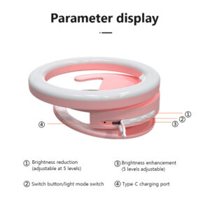 Selfie Ring Light Outdoor Portable Rechargeable Selfie Fill Light With 3 Color Temperatures And 5 Brightness Levels For Smart Phone Photography Camera Video Makes Up pink