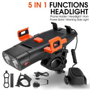 5 In 1 Multifunctional Bicycle Head Light, Bicycle Front Light, Horns, Mobilephone Holder, Recharge Pal, Warming Light Design With 3000mAh Lithium Battery For Cycling B turquoise