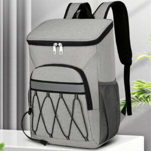 Cooler Cooling Backpack Insulated Leak Proof For Outdoor Camping, Picnic, Beach, Lightweight Lunch Tote Bag With Organized Storage Side Mesh Pockets Gray and orange