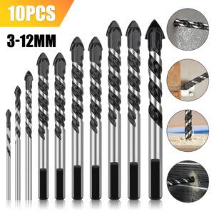 10Pcs Professional Masonry Drill Bit Set 1/8 Inch 5/32 Inch 3/16 Inch 1/4 Inch 5/16 Inch 3/8 Inch 1/2 Inch Multi-Size Industrial Strength Carbide Drill Bit Tip, For Glass, Brick, Plastic, Cement, Wood, Tile 10Pcs triangular bit