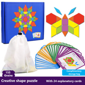 155 Pcs Wooden Pattern Blocks Geometric Shape Puzzles Creative Multicolored Tangrams Educational Toys For Kids 1 set