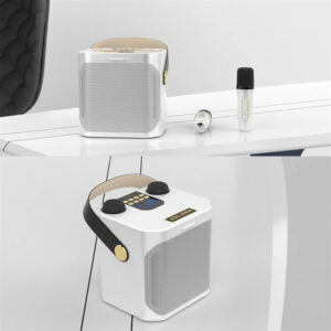 S882 Karaoke Machine With Dual Microphones Change Voice Functions Portable Speaker Subwoofer TF Card U Disk Player For Party Meeting White