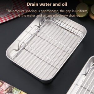 Stainless Steel Baking Sheet, Baking Tray With Rack, 1.96 Inch Deep Edge, Rolling Edge Design, Smooth Cookie Sheet & Oven Pan For Biscuits, Vegetables, Bacon Single disk + rack 26x20x5.0CM
