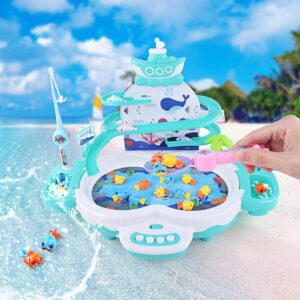 2 In 1 Electronic Fishing Game Toys With Sound Light USB Powered Maglev Track Fishing Pool Educational Toys For Kids Gifts pink