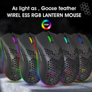 T66 2.4G Wireless Mouse Ergonomic High Precision Mice Portable Honeycomb Mouse 3600 DPI RGB Lighting Rechargeable Mice black