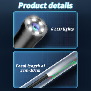 Endoscope Camera With Light, 200W Pixels HD Borescope With 6 LED Lights, 0.3IN Probe Structure, 9.8FT Semi-Rigid Snake Cabl, IP67 Waterproof Inspection Camera 1 meter