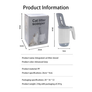 Cat Litter Scooper With Holder: 2 In 1 Portable Kitty Integrated Detachable Deep Cat Litter Shovel With Waste Container And Garbage Bag, Cat Litter Shovel Set grey