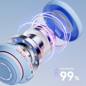 Wireless Cat Ear Headset Stereo Headphones Colorful Lighting Gaming Headset For Smart Phones PC Tablet Computer Purple + with microphone