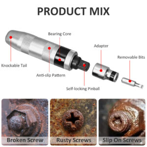 13pcs Impact Screwdriver Bit Set Hammer Screwdriver With Detachable Head Non-slip Adjustable Handle Wear-resistant Hammer Impact Screwdriver Impact screwdriver 13-piece