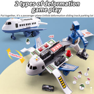 Deformation Aircraft Inertia Toys With Music Light Simulation Passenger Plane Track Alloy Car Model Toys For Kids Gifts Fire