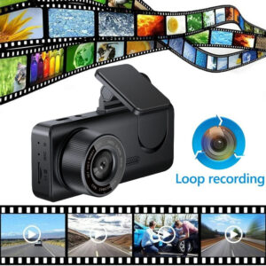 3-Channel Car Dash Cam, F2.0 1080P Full High Definition Dash Camera Front Inside Rear, 140-Degree Wide Angle, Motion Detection, Loop Recording black