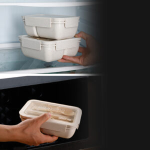 Bento Box For Office Leak Proof Sealed Lunch Dinner Containers Reusable Lunch Box With Compartments Microwave Safe (Chopsticks And Spoon Included) Beige Square 1100ml